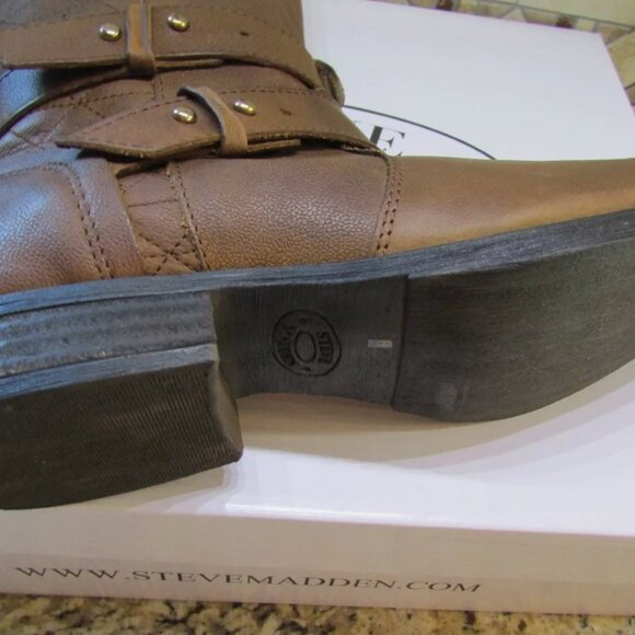 NEW STEVE MADDEN BROWN LEATHER MID BOOTS WOMENS SIZES - Picture 2 of 7